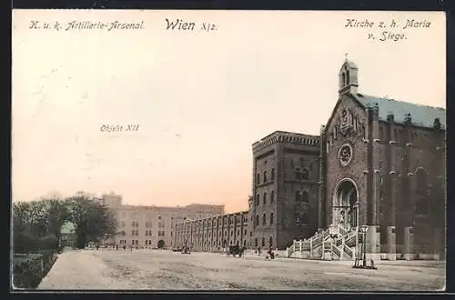 AK Wien, Kirche zur heiligen Maria von Siege und K. u. k. Artillerie-Arsenal, Objekt XII