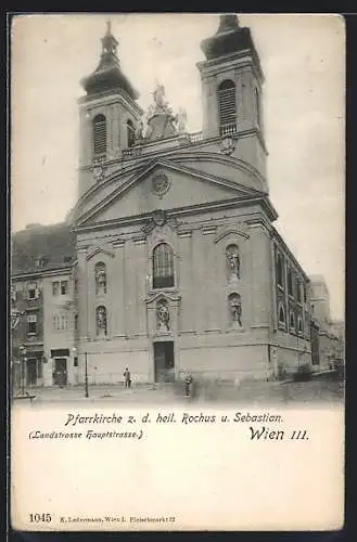 AK Wien, Pfarrkirche z. d. heil. Rochus u. Sebastian, Ecke Landstrasse und Hauptstrasse