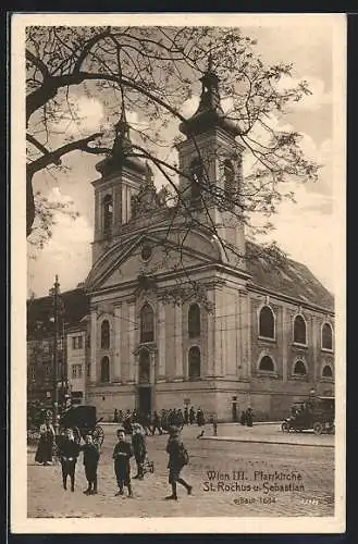 AK Wien, Blick zur Pfarrkirche St. Rochus und Sebastian