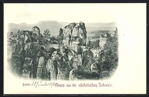 AK Bastei /Sächsische Schweiz, Blick auf die Bastei