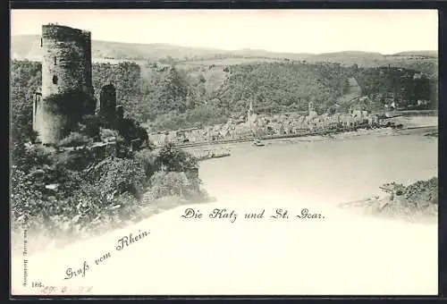 AK St. Goar, Blick zur Burg Katz am Rhein