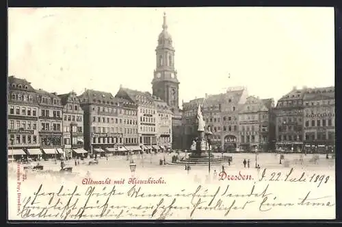 AK Dresden, Altmarkt mit Siegesdenkmal und Kreuzkirche