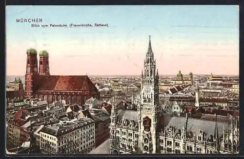 AK München, Blick vom Petersturm mit Frauenkirche und Rathaus