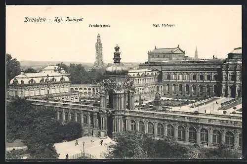 AK Dresden, Kgl. Zwinger mit Fernheizwerk und Kgl. Opernhaus