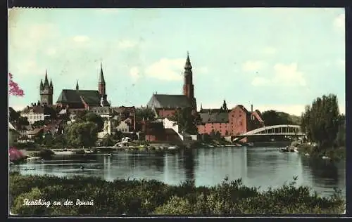 AK Straubing an der Donau, Panorama vom Wasser aus