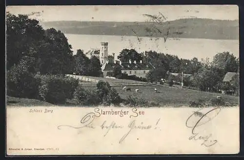 AK Berg / Starnberger See, Blick auf Schloss Berg