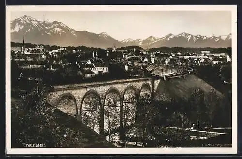 AK Traunstein, Teilansicht mit Bergen