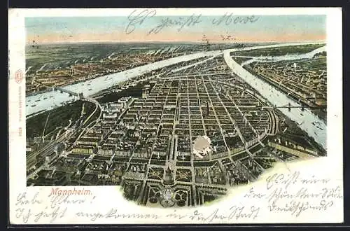 AK Mannheim, Ortsansicht aus der Vogelschau