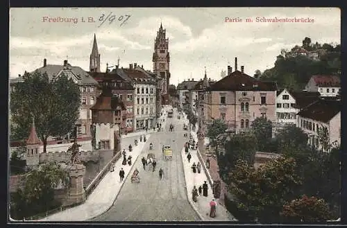 AK Freiburg i. B., Partie mit Schwabentorbrücke