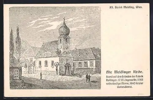 Künstler-AK Wien-Meidling, alte Meidlinger Kirche