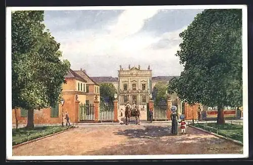 Künstler-AK Wien, Pferdekutsche am Schloss Hetzendorf