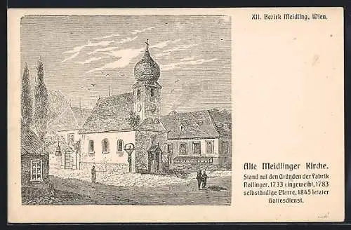 Künstler-AK Wien-Meidling, alte Meidlinger Kirche