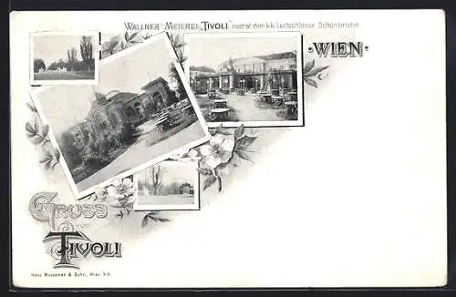 AK Wien, Restaurant Wallner`s Meierei Tivoli, 4 Ansichten