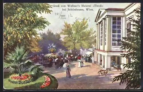 Künstler-AK R. Ulreich: Wien, Wallner`s Meierei Tivoli, Eingangsfassade