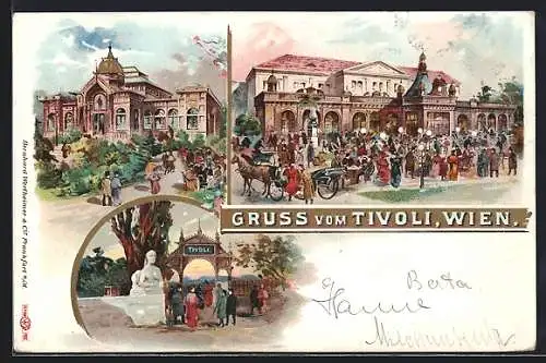 Lithographie Wien, Restaurant Tivoli, 3 Ansichten