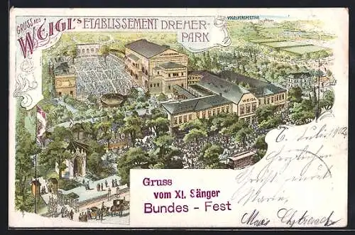 Lithographie Wien XII, Weigl's Etablissement Dreher-Park, Ansicht aus der Vogelschau