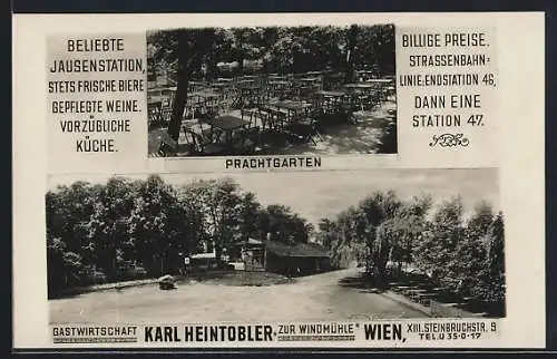 AK Wien, Jausenstation & Restaurant Zur Windmühle von Karl Heintobler, Steinbruchstrasse 9