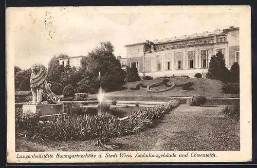 AK Wien, Baumgartnerhöhe, Lungenheilstätte Baumgartnerhöhe, Ambulanzgebäude und Löwenteich