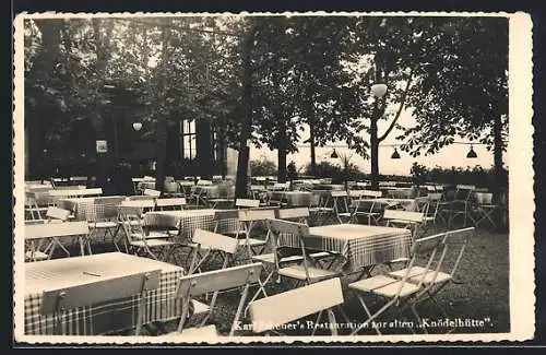 AK Wien, Gasthaus Restauration zur alten Knödlhütte J. Scheuer, Gartenansicht