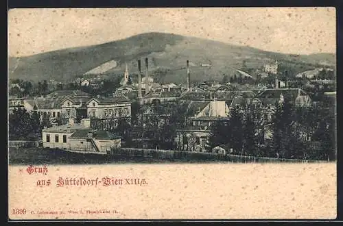 AK Wien, Hütteldorf, Ortsansicht von oben, mit Bergblick
