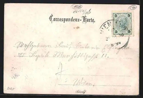 AK Wien, Hütteldorf, Ortsansicht mit Bergpanorama, von oben gesehen