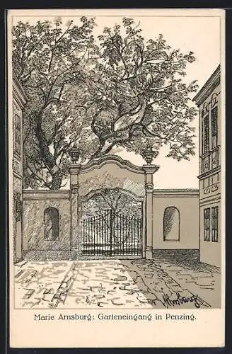 Künstler-AK Marie Arnsburg: Wien-Penzing, Garteneingang
