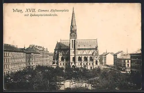 AK Wien, Clemens Hofbauerplatz mit Redemptoristenkirche