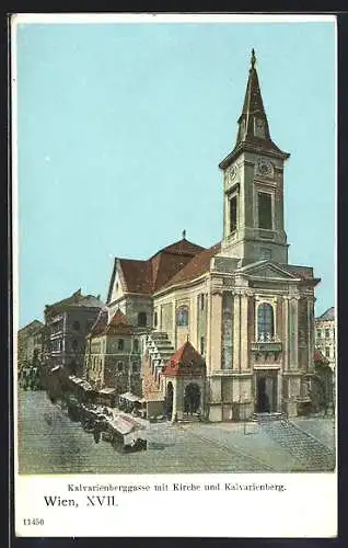 AK Wien, Kalvarienberggasse mit Kirche und Berg