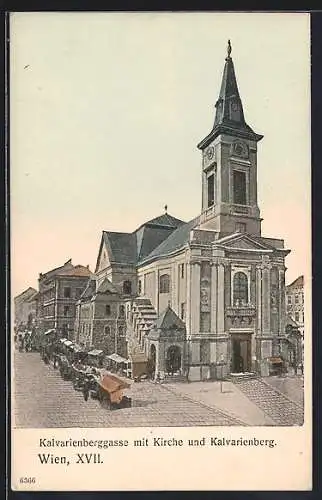 AK Wien, Kalvarienberggasse mit Kirche und Kalvarienberg