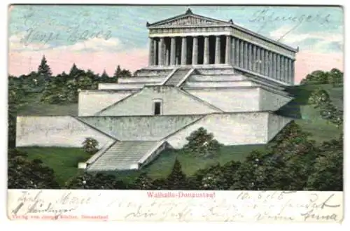 Relief-AK Donaustauf, Walhalla, Totalansicht