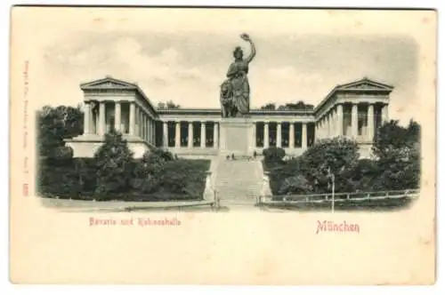 Relief-AK München, Bavaria und Ruhmeshalle