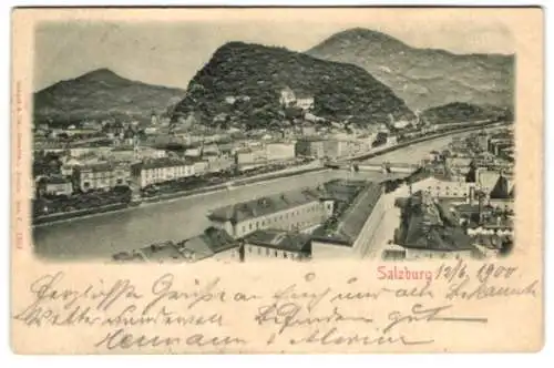 Relief-AK Salzburg, Stadt von der Festung betrachtet
