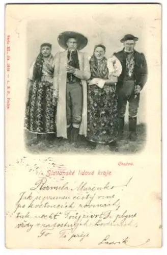 Relief-AK Slovanské lidové kroje, Slowaken in Tracht