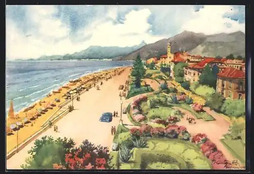 Künstler-AK Bordighera, Passeggiata a mare