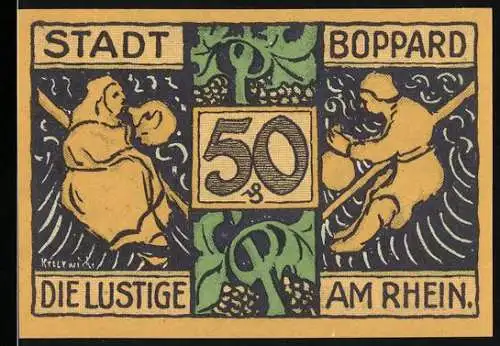 Notgeld Boppard, 1921, 50 Pfennig, Die lustige am Rhein, gültig bis 1 Monat nach Aufkündigung