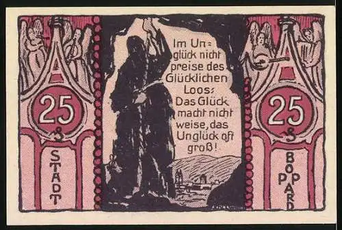 Notgeld Boppard, 1921, 25 Pfennig, Gültig bis 1 Monat nach Aufkündigung, Stadt Boppard, Gedicht auf Rückseite