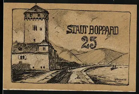 Notgeld Boppard, 1920, 25 Pfennig, Stadtansicht und Stadttor mit Jahreszahl 1216
