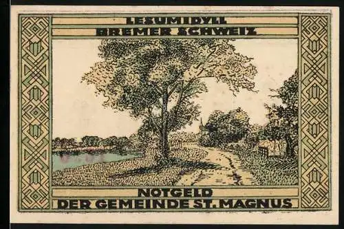 Notgeld St. Magnus, 1921, 75 Pfennig, Lesumdal Bremer Schweiz und Verzierungen