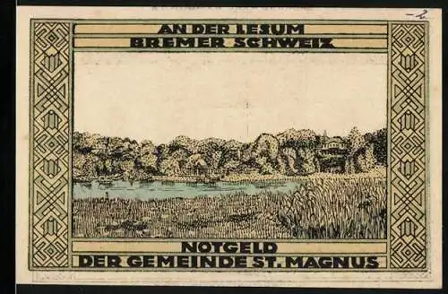 Notgeld St. Magnus 1921, 50 Pfennig, Bremer Schweiz Landschaftsmotiv