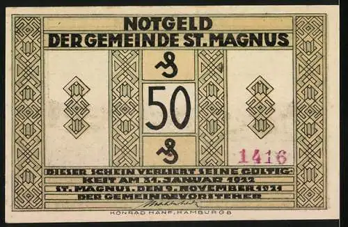 Notgeld St. Magnus 1921, 50 Pfennig, Bremer Schweiz Landschaftsmotiv