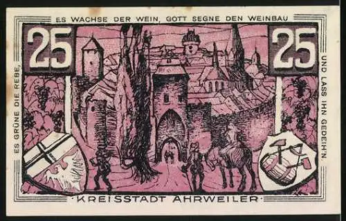 Notgeld Ahrweiler, 1921, 25 Pfennig, Darstellung von Konrad von Blankart und Weinbau-Szene