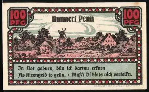 Notgeld Ahrensbök, 1920, 100 Pfennig, Landschaft und Adler, Gebrüder Borchers GmbH, Lübeck