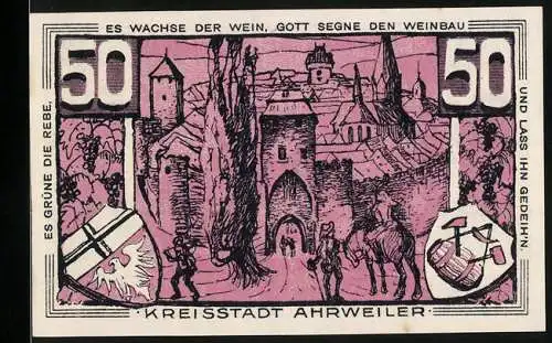 Notgeld Ahrweiler, 1921, 50 Pfennig, Stadtansicht und Konrad von Blankart