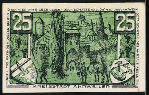 Notgeld Ahrweiler 1921, 25 Pfennig, Darstellung von Konrad von Blankart und Stadtansicht