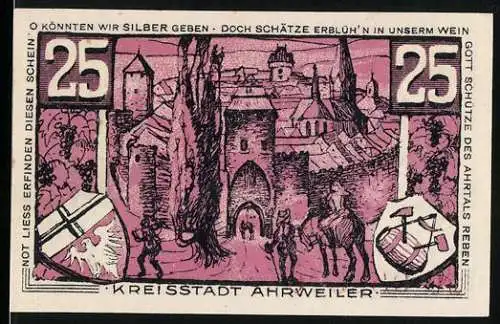 Notgeld Ahrweiler, 1921, 25 Pfennig, Stadtansicht und Konrad von Blankart