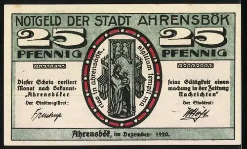 Notgeld Ahrensbök, 1920, 25 Pfennig, Landschaft und Stadtwappen