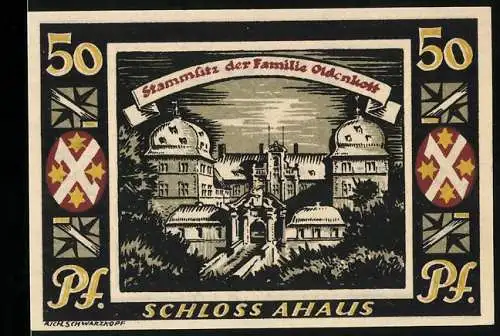 Notgeld Ahaus, 1921, 50 Pfennig, Schloss Ahaus und Stadtwappen mit Text