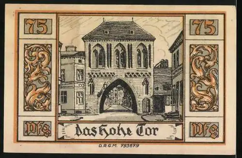 Notgeld Belgard, 75 Pf, Stadtwappen, Das Hohe Tor