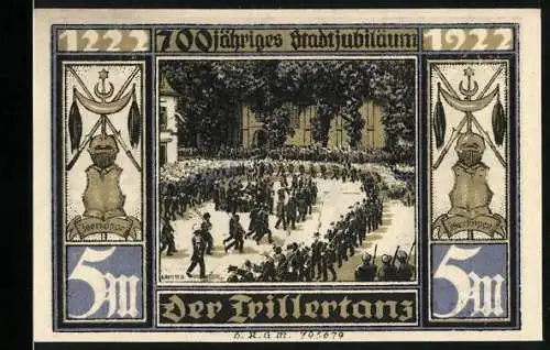 Notgeld Attendorn, 1922, 5 Mark, 700-jähriges Stadtjubiläum mit Freier Walzer Tanz und Stadtansichten