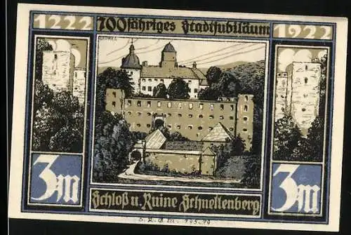 Notgeld Attendorn 1922, 3 Mark, Schloss und Ruine Schnellenberg, Bier- und Pulverturm